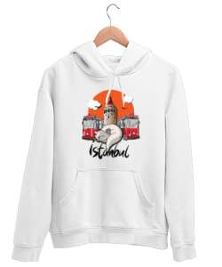 İSTANBUL Beyaz Unisex Kapşonlu Sweatshirt