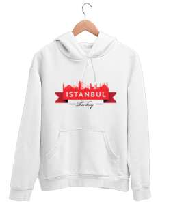 İstanbul Beyaz Unisex Kapşonlu Sweatshirt