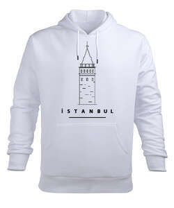 İSTANBUL GALATA KULESİ Beyaz Erkek Kapüşonlu Hoodie Sweatshirt