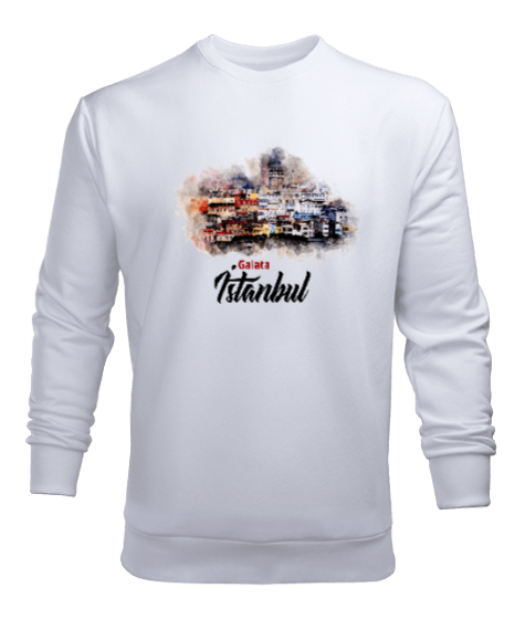 İstanbul Galata Kulesi Beyaz Erkek Sweatshirt