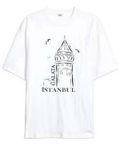 İSTANBUL GALATA KULESİ Beyaz Oversize Unisex Tişört