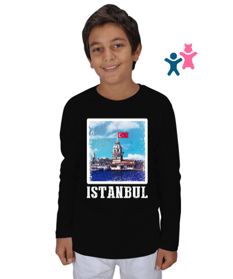 istanbul, istanbul şehir,Türkiye,Türkiye bayrağı. Siyah Çocuk Unisex Uzunkollu