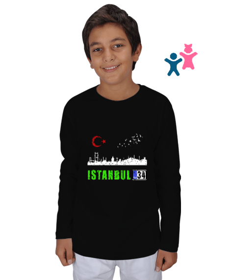 istanbul, istanbul şehir,Türkiye,Türkiye bayrağı. Siyah Çocuk Unisex Uzunkollu