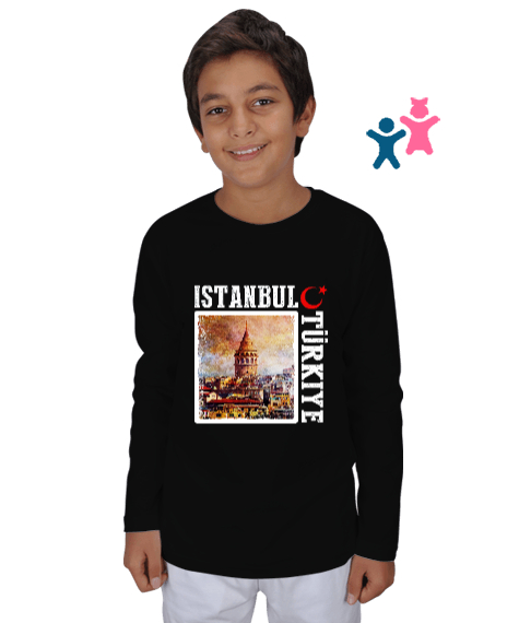 istanbul, istanbul şehir,Türkiye,Türkiye bayrağı. Siyah Çocuk Unisex Uzunkollu