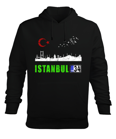 istanbul, istanbul şehir,Türkiye,Türkiye bayrağı. Siyah Erkek Kapüşonlu Hoodie Sweatshirt