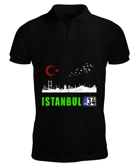 istanbul, istanbul şehir,Türkiye,Türkiye bayrağı. Siyah Erkek Kısa Kol Polo Yaka