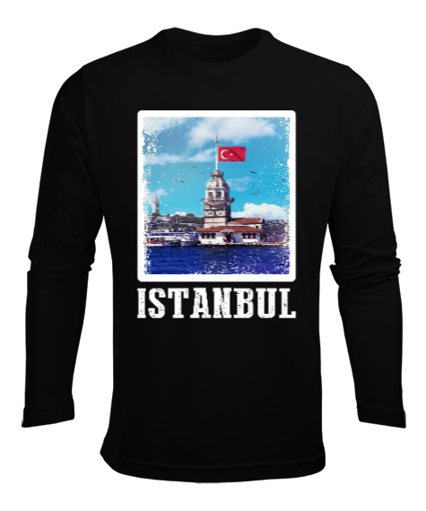 istanbul, istanbul şehir,Türkiye,Türkiye bayrağı. Siyah Erkek Uzun Kol Yazlık Tişört