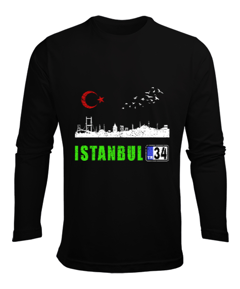 istanbul, istanbul şehir,Türkiye,Türkiye bayrağı. Siyah Erkek Uzun Kol Yazlık Tişört