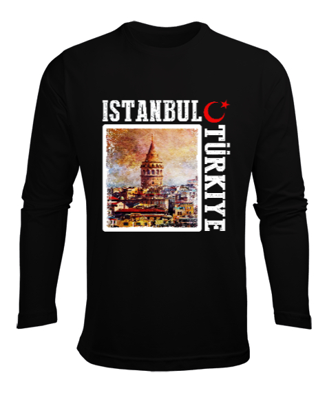 istanbul, istanbul şehir,Türkiye,Türkiye bayrağı. Siyah Erkek Uzun Kol Yazlık Tişört