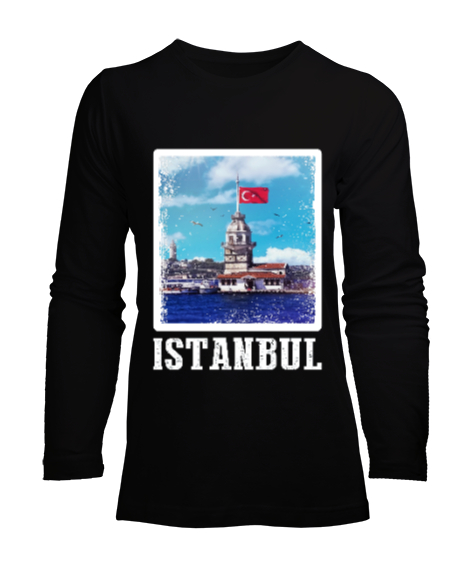 istanbul, istanbul şehir,Türkiye,Türkiye bayrağı. Siyah Kadın Uzun Kol Tişört