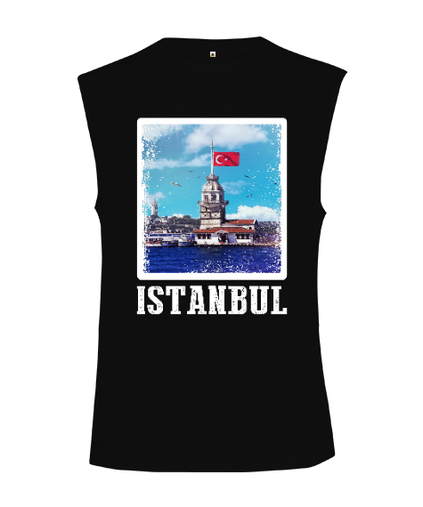 istanbul, istanbul şehir,Türkiye,Türkiye bayrağı. Siyah Kesik Kol Unisex Tişört