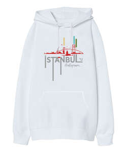 İstanbul - İstanbulu Dinliyorum Beyaz Oversize Unisex Kapüşonlu Sweatshirt