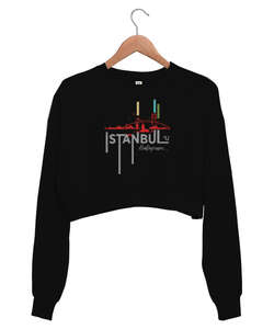 İstanbul - İstanbulu Dinliyorum Siyah Kadın Crop Sweatshirt