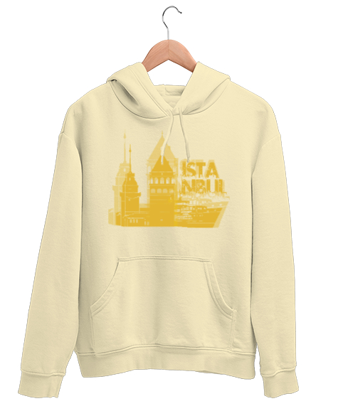 Tisho - İSTANBUL Krem Unisex Kapşonlu Sweatshirt