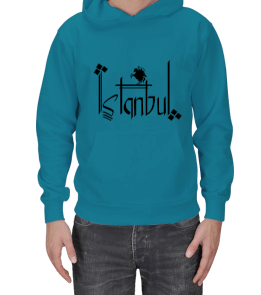 İstanbul-Mavi T-shirt Erkek Kapşonlu