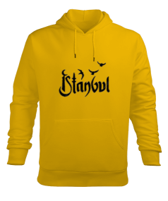 İstanbul-Sarı Sweatshirt Erkek Kapüşonlu Hoodie Sweatshirt