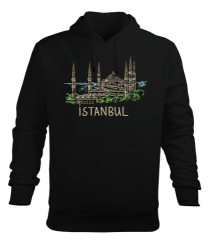 Istanbul Şehir Tasarımı Siyah Erkek Kapüşonlu Hoodie Sweatshirt