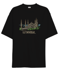 Istanbul Şehir Tasarımı Siyah Oversize Unisex Tişört