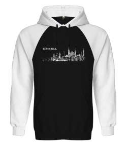 İstanbul Silüet Siyah/Beyaz Orjinal Reglan Hoodie Unisex Sweatshirt