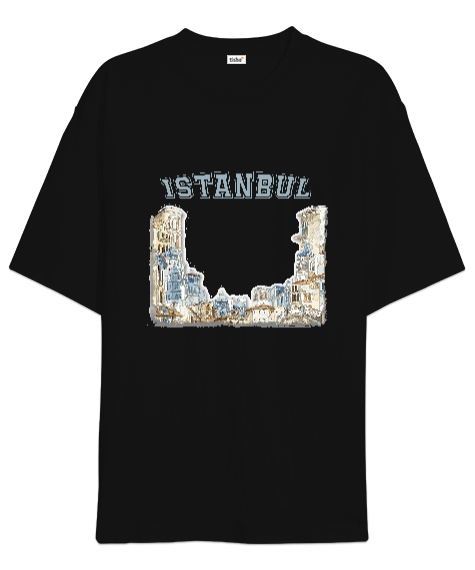 İstanbul Siyah Oversize Unisex Tişört