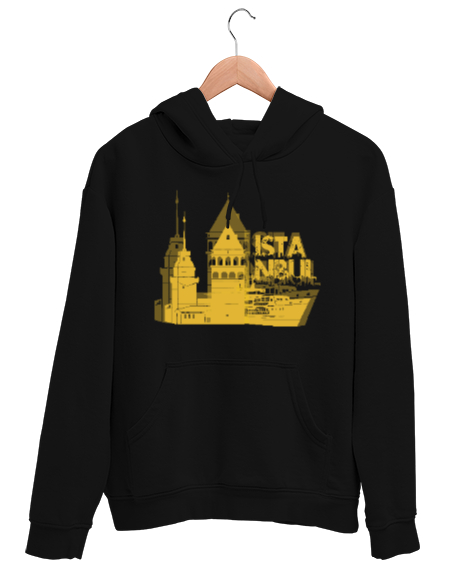 Tisho - İSTANBUL Siyah Unisex Kapşonlu Sweatshirt