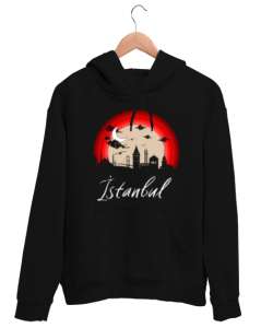 İstanbul Siyah Unisex Kapşonlu Sweatshirt