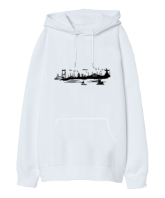 İstanbul Temalı Oversize Unisex Kapüşonlu Sweatshirt