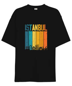 Istanbul Turkey Türkiye Retro Vintage Sunset Baskılı Siyah Oversize Unisex Tişört