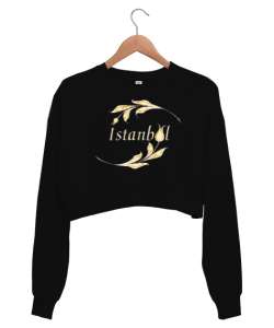 İstanbul ve Lale Siyah Kadın Crop Sweatshirt