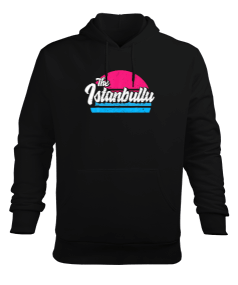 Istanbullu Baskılı Siyah Erkek Kapüşonlu Hoodie Sweatshirt