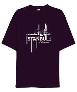 İstanbulu Dinliyorum V2 Koyu Mor Oversize Unisex Tişört