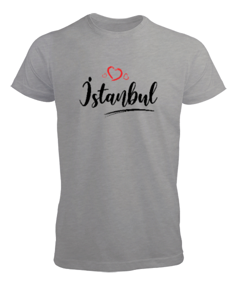 Tisho - İstanbulu Seviyorum - İstanbul ve Kalpler Gri Erkek Tişört