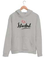 İstanbulu Seviyorum - İstanbul ve Kalpler Gri Unisex Kapşonlu Sweatshirt - Thumbnail