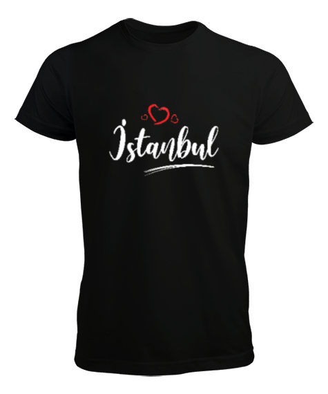 Tisho - İstanbulu Seviyorum - İstanbul ve Kalpler Siyah Erkek Tişört