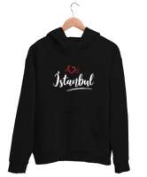 İstanbulu Seviyorum - İstanbul ve Kalpler Siyah Unisex Kapşonlu Sweatshirt - Thumbnail