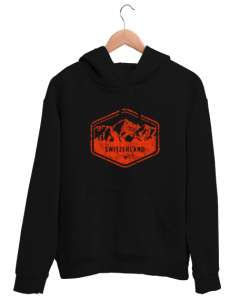 İsviçre Siyah Unisex Kapşonlu Sweatshirt