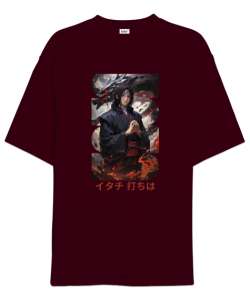 Itachi Uchiha Bordo Oversize Unisex Tişört