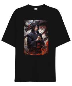 Itachi Uchiha Siyah Oversize Unisex Tişört