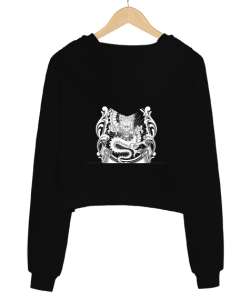 Itımotcci AO KUANG Baskılı Siyah Kadın Crop Hoodie Kapüşonlu Sweatshirt