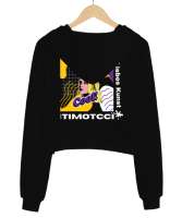 Itımotcci Art Baskılı Siyah Kadın Crop Hoodie Kapüşonlu Sweatshirt - Thumbnail