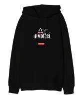 Itımotcci Dağcılık Baskılı Siyah Oversize Unisex Kapüşonlu Sweatshirt - Thumbnail