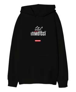 Itımotcci Dağcılık Baskılı Siyah Oversize Unisex Kapüşonlu Sweatshirt