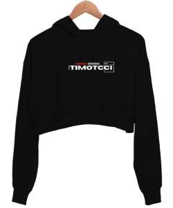 Itımotcci Der Brennpunkt Baskılı Siyah Kadın Crop Hoodie Kapüşonlu Sweatshirt