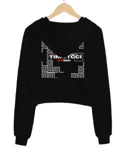 Itımotcci Der Brennpunkt Baskılı Siyah Kadın Crop Hoodie Kapüşonlu Sweatshirt