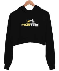 Itımotcci Tiger Baskılı 4 Siyah Kadın Crop Hoodie Kapüşonlu Sweatshirt