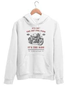 ITS THE RIDE Beyaz Unisex Kapşonlu Sweatshirt