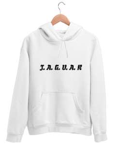 Jaguar baskılı swet Beyaz Unisex Kapşonlu Sweatshirt