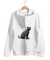 Jaguar baskılı swet Beyaz Unisex Kapşonlu Sweatshirt - Thumbnail