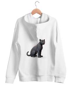 Jaguar baskılı swet Beyaz Unisex Kapşonlu Sweatshirt