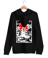 JAPAN ART Siyah Unisex Kapşonlu Sweatshirt - Thumbnail